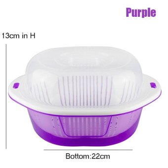 3-in-1 Large Colander & Bowl for Fruits Vegetable Cleaning Washing with Integrated Colander, Mixing Bowl and Straine, Double Plastic Square Drain Basket with Lid - intl