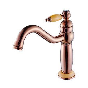 Golden Dragon hot and cold continental basin tap gold-plated cu all bathrooms are raised and antique porcelain mixer 360 degree rotation rose gold-yuk, Raised height 360 degree rotation gold plated - intl