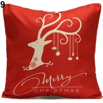Broadfashion Christmas Linen Cushion Cover Throw Pillow Case Pillowcase Home Festival Decor #18 Elk - intl