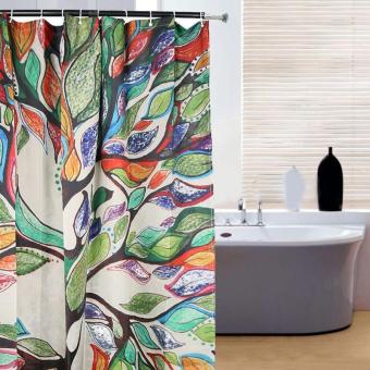 Adjustable Colorful Tree Bathroom Shower Curtain Liner Waterproof Design Polyester 12 Hooks - intl