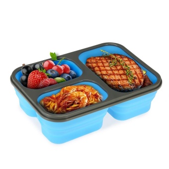 Anself 2017 New Silicone Foldable Lunchbox Portable Collapsible Lunch Box Meal Box with Cover Microwave Box 600+350+350ml Eco-Friendly Retractable Picnic Food Container Fruits Bowl Blue - intl