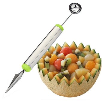 Stainless Steel Ice Cream Double-End Scoop Spoon Melon Baller Cutter Fruit Silver - intl