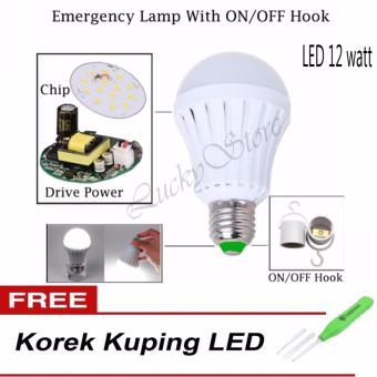 LED Bohlam - Lampu LED Emergency 12 Watt - Hook On/Off + Free Flashlight Earpick Korek Kuping LED