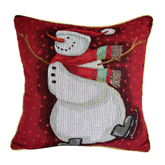 MagiDeal Tapestry CHRISTMAS Snowman Both Sides Cushion Cover Throw Pillow Case - intl