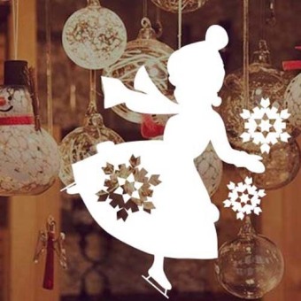 DIY Skiing Girl Sticker Merry Christmas Wall Sticker Home Decor Shop Store White