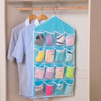 Harga 16 Pockets Clear Over Door Hanging Bag Shoe Rack Hanger Storage Organizer Nice Blue -
