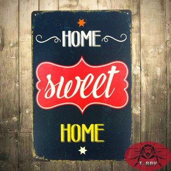T-ray Home Sweet Home Primitive Rustic Metal Sign Shelf Sitter or Wall Plaque - Intl