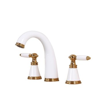three holes in continental hot and cold shower Brass White Golden Basin ceramic basin kits gold and white gold with a black - intl