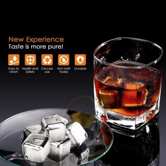Loveu Store 6 Pcs Cooling Ice Cubes Food Grade Stainless Steel Reusable Wine Cooling Cubes with Freezing Tray, Whiskey Chilling Rocks, Whisky Ice Stones and Sipping Stones - intl