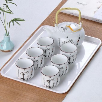 China Ceramic Chinese Porcelain Kung Fu Tea Set with Tea Tray, Jingdezhen Ceramic Large Tea Pot, 7-pack(Bamboo) - intl