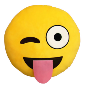 360WISH Cute Cartoon Creative QQ Expression Emoji Smiling Emoticon Yellow Round Face Cushion Pillow Throw Pillow Stuffed Plush Soft Toy - Naughty (EXPORT)