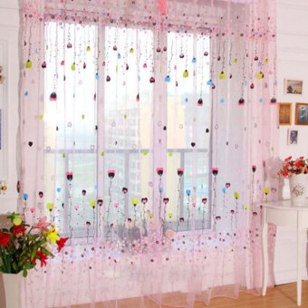 1 m x 2 m Balon Hati Pola Bunga Kain Pual Kain Tule Kelambu Kamar Tidur Jendela Tirai Balkon Disaring Pembagi Dekorasi Berwarna Merah Muda