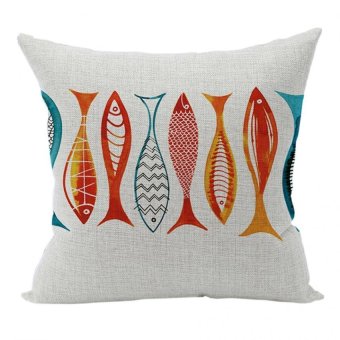 Nunubee Sofa Cotton Linen Home Square Pillow Decorative Throw Pillow Case Cushion Cover Fish 2