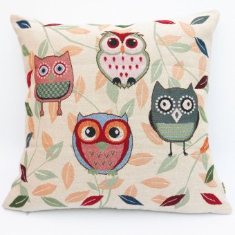 Uniifurn Decorative Square Throw Pillow Cover Pillowcase Cushion Cover 20x20 Inches 50cm x50cm, Jacquard Cute Owl on Both Sides (Four Owls)