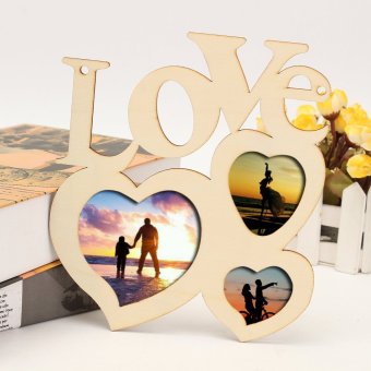 DIY Photo Frame Wooden Love Polaroid DIY Hanging Desktop Album Art Picture Album Three Heart NEW - intl