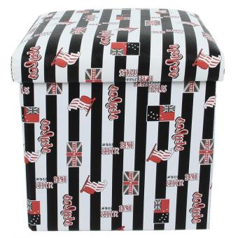 EOZY Square PU Leather Striped British Flag Folding Storage Cube Foot Stool Seat Footrest Foldable Storage Box Home Decor (Black) - Intl