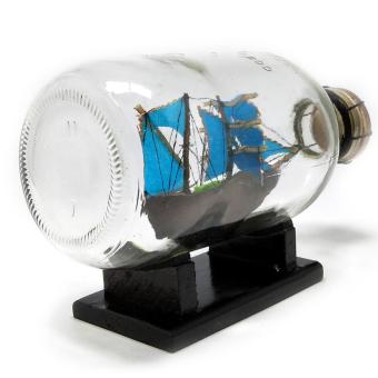 Miniatur Kapal Pinisi Dewaruci Dalam Botol P19 Layar Biru- Hiasan Pajangan Dekorasi Rumah