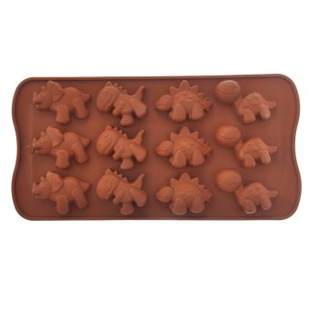 12-Holes Cartoon Dinosaur Shaped Soft Silicone DIY Chocolate Muffin Candy Jelly Soap Mold Ice Cube Tray (Coffee)