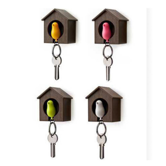 LT365 Sparrow Bird House Nest Whistle Key Ring Keyholder Keychain Hanger Rack - Brown House(Bird Color Random)