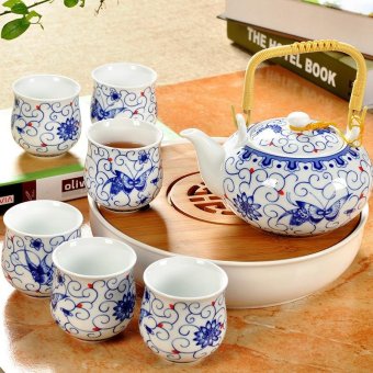 China Ceramic Chinese Porcelain Kung Fu Tea Set with Tea Tray, Jingdezhen Ceramic Large Tea Pot, 8-pack(Butterfly)   - intl