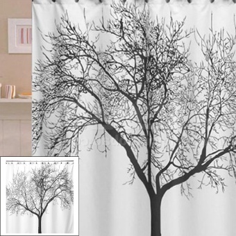 180*180CM Tree Design Polyester Waterproof Bathroom Bath Shower Curtain 12 Hooks