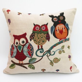 Uniifurn Decorative Square Throw Pillow Cover Pillowcase Cushion Cover 20x20 Inches,50cmx50cm Jacquard Cute Owl on Both Sides (Three Owls)