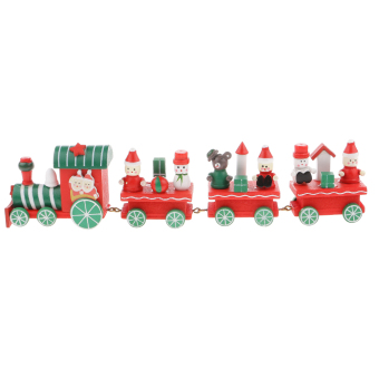 MagiDeal Vintage Christmas Wood Train Set Xmas Decoration Snowman Bear Gift Toy Small - intl