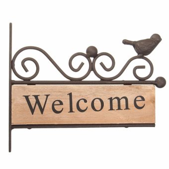 Vintage Wood Wooden Iron Welcome Plaque Wall Sign Bird Shop Bar Cafe Home Decor - intl