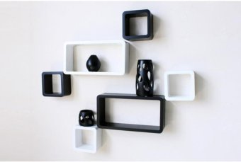 �Â� DecorNation Wall Shelves Set of 6 Cube & Rectangle Shelves Storage Display White/Black -Black/White(Intl)