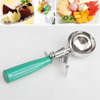 HKS Stainless Steel Ice Cream Scoop Muffin Dough Spoon Spring Loaded Green Handle
