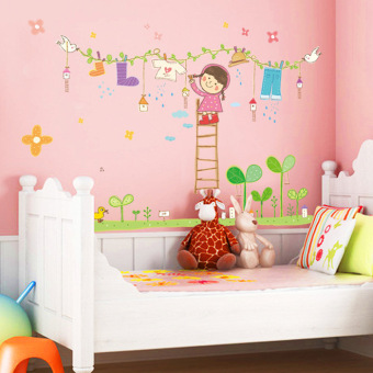 Children Bedroom Decoration Kindergarten Classroom Clothesline Wall Stickers (Intl)