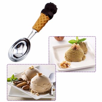 Hanyu DIY Lovely Resin Handle Stainless Steel Spoon Ice Cream Scoop Fruit Ball Cutter(Chocolate) - intl