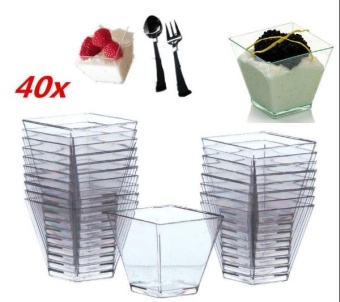 Fengsheng 40Pcs Christmas Party Cake Dessert Cups Mousse Clear Plastic Drink Sauce Starter - intl