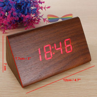 Classical Triangular Digital LED Wood Wooden Desk Alarm Clock Thermometer (Brown)