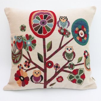 Uniifurn Decorative Square Throw Pillow Cover Pillowcase Cushion Cover 20x20 Inches 50cmX50cm, Jacquard Cute Owl on Both Sides (Candy Tree with Owl)