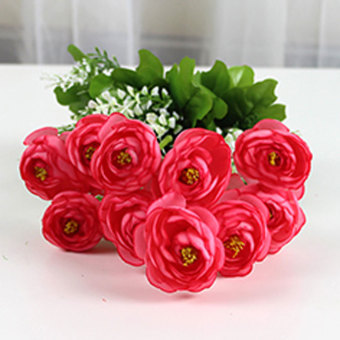 BolehDeals BolehDeals Artificial 11-Head Camellia Silk Flower Bouquet Wedding Party Decor Pink