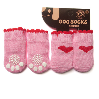 4 Pcs Pet Dogs Cats Socks Thick Strong Skid Designed Pink Color