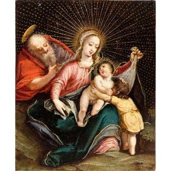 Jiekley Fine Art - Lukisan The Holy Family With St. John The Baptist La Sagrada Familia Con San Juan Bautista Karya Unknown - 18Th Century