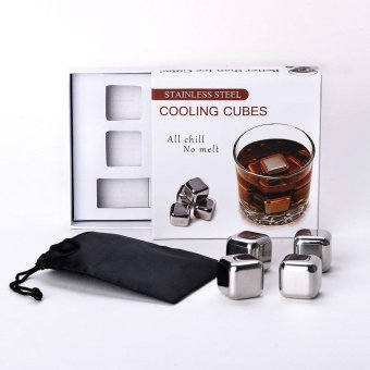 Loveu Store 4 Pcs Gift Box Packing Cooling Ice Cubes Food Grade Stainless Steel Reusable Wine Cooling Cubes, Whiskey Chilling Rocks, Whisky Ice Stones and Sipping Stones - intl