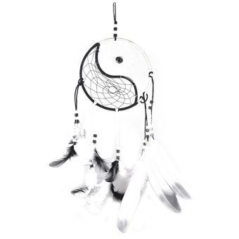 qingfang Handmade Tai Chi Dream Catcher with Feathers Car or Wall Hanging Ornament Decoration,White+Black - intl