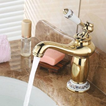 Tap hot and cold basin continental Cu all bench basin sink vanity tops Golden Art basin mixer rose gold-plated color, marble gold- - intl
