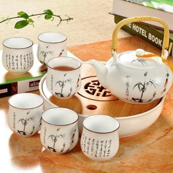China Ceramic Chinese Porcelain Kung Fu Tea Set with Tea Tray, Jingdezhen Ceramic Large Tea Pot, 8-pack(Tang Poetry)   - intl