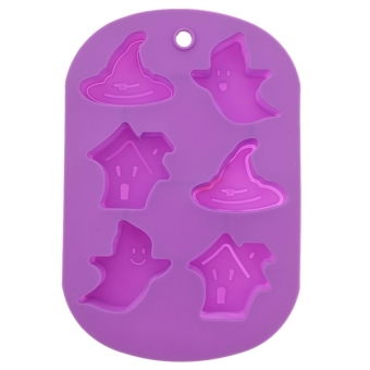 6-Holes Haunted House Shaped Soft Silicone DIY Cupcake Chocolate Candy Jelly Baking Mold Mould Ice Cube Tray (Purple)