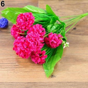 Broadfashion 1 Bunch 9 Head Artificial Hydrangea Silk Flower Bouquet Wedding Party Decor (Rose Red) - intl
