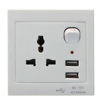 2pcs Double 2 USB Ports Wall Charger Socket Outlet Plug Switch Adapter White - intl
