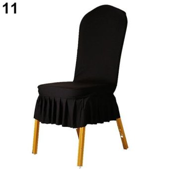 Broadfashion Pleated Skirt Chair Cover Spandex Flat Front Wedding Party Banquets Home Decor (Black) - intl