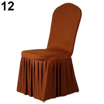 Broadfashion Ruffled Pleated Stretch Full Dining Chair Cover Hotel Restaurant Wedding Decor (Coffee) - intl