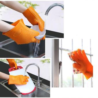1 pc food grade Heat Resistant thick Silicone Kitchen barbecue oven Cooking glove BBQ Grill Glove Oven Mitt Baking glove - intl