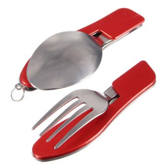 Sporter Stainless Steel Folding Spoon Fork Multi Tool 2-in-1 Camping Hiking Cutlery Red
