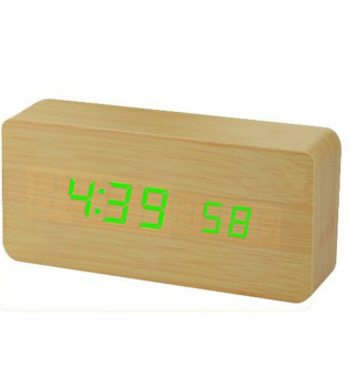Meja kayu jam Alarm waktu suhu layar Digital LED untuk kantor rumah krem penutup hijau terang